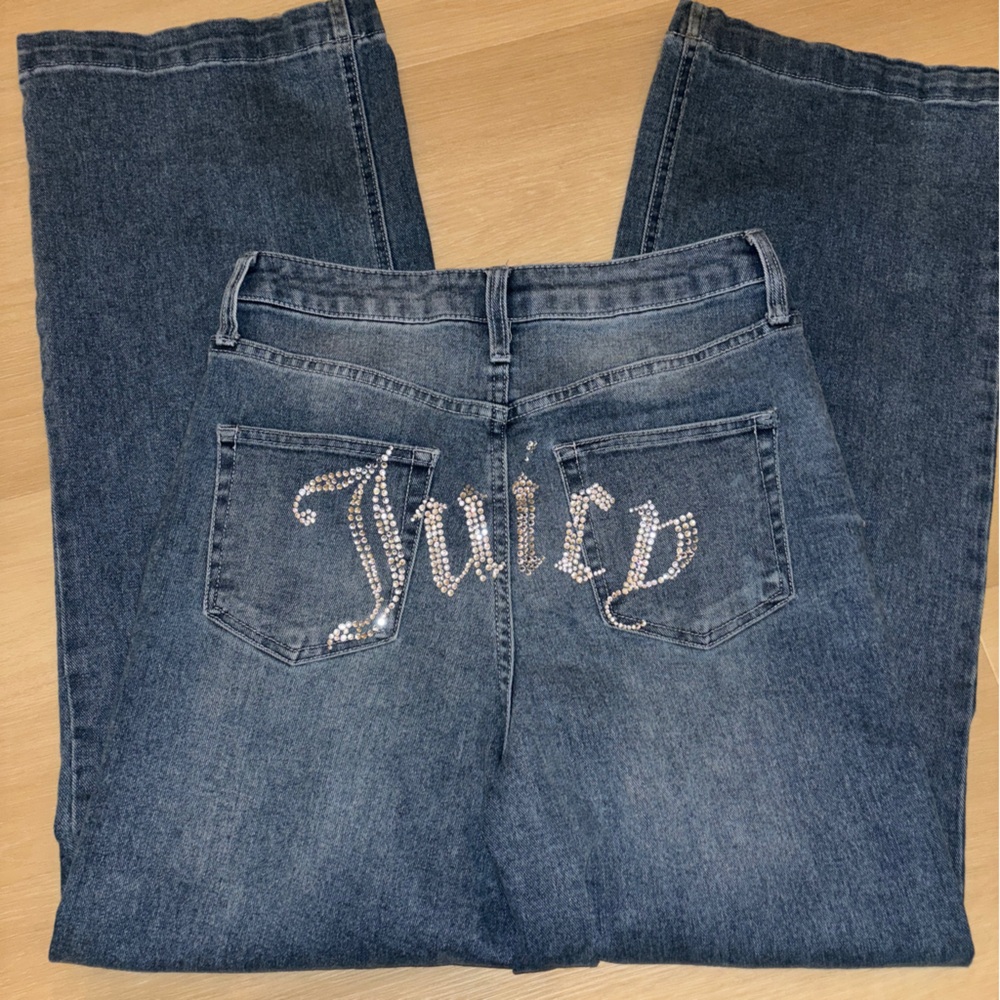 Juicy Couture Blue Wide Leg Jeans with Rhinestone Accent
